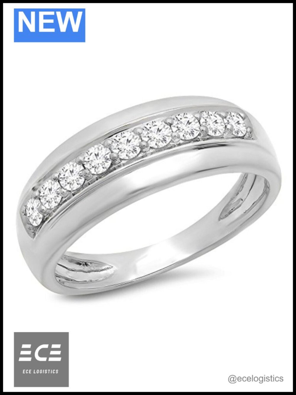 Diamond Men's Anniversary Wedding Band 18K White Gold Round Cut Prong Set